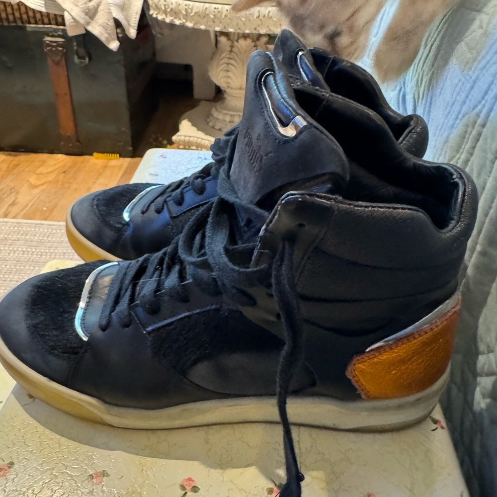 Puma x Alexander McQueen Black and Brown High-Top Sneakers